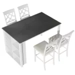 Modern White Counter Height 5-piece Solid Wood Rectangular Dining Table Set  with Wine Rack and 4 Upholstered Chairs For Small Place