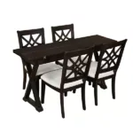 Modern Beige 5-Piece Rectangular Rubber Wood Dining Table Set with 2 Stools and 2 Chair X-shape Legs Ideal For Kitchen Dining Room Furniture