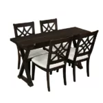 Modern Beige 5-Piece Rectangular Rubber Wood Dining Table Set with 2 Stools and 2 Chair X-shape Legs Ideal For Kitchen Dining Room Furniture