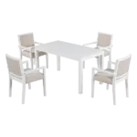 Modern Beige 5 Piece Dining Set Rectangular Wooden Table With 4 Upholstered Dining Chairs For Dining Room
