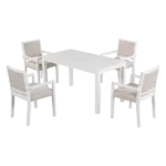 Modern Beige 5 Piece Dining Set Rectangular Wooden Table With 4 Upholstered Dining Chairs For Dining Room