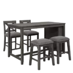 Modern Gray 5-Piece Dining Set Rectangular Wooden Bar Table With 2 Stools and 2 Chairs For Dining Room