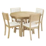 Natural Rustic 42 inch Round Dining Table Set with Cross Legs and 4 Chairs for Small Places