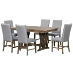 Brown+Gray Cushion 7-Piece Rectangular Dining Table Set of Solid Wood with 6 Upholstered Chairs and 12" Leaf for Dining Room