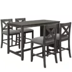 Modern Gray 5 Pieces Counter Height Rustic Farmhouse Dining Room Wooden Bar Table Set with 4 Chairs Ideal For Dining Room