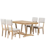 Naural Rustic 5-piece Dining Table Set with 4 Upholstered Chairs, 59-inch Rectangular Dining Table with Trestle Table Base For Dining Room