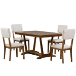 Walnut Rustic 5-piece Rectangular 59-inch Dining Table Set with 4 Upholstered Chairs and Trestle Table Base For Dining Room