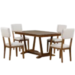 Walnut Rustic 5-piece Rectangular 59-inch Dining Table Set with 4 Upholstered Chairs and Trestle Table Base For Dining Room