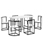Modern Natural 5 Piece Dining Set Rectangular Wooden Table With 4 Upholstered Chair of Wooden Frame For Dining Room