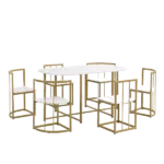 Modern Black+White 7-Piece Dining Table Set with Faux Marble Compact And 6 Chair For Dining Room