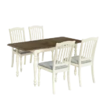 Modern White 5-Piece Rectangular Dining Table Set of Rubber Wood With 4 High-back Cushioned Chairs for Small Place