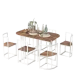 Modern White+Cherry Iron Frame 7-Piece Dining Table Set with Faux Marble, 55 Inch Rectangular Kitchen Table, And 6 Chairs For Appartment