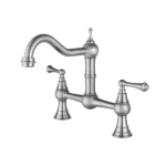 Double Handle Bridge Kitchen Faucet with Pull Out Side Spray in Brushed Nickel