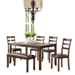 Modern Espresso 6pcs Dining Set Rectangle Table of Rubber wood With 4 Side Chairs And Bench For Dining Room