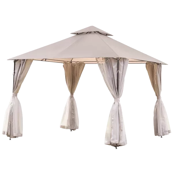 10 ft. Width x 10 ft. Length Outdoor Gazebo with Privacy Curtain, Double Roof Canopy in Beige Color