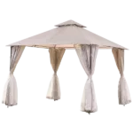 10 ft. Width x 10 ft. Length Outdoor Gazebo with Privacy Curtain, Double Roof Canopy in Beige Color