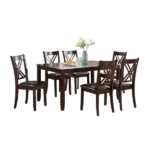 Espresso Finish 7pcs Recangular Dining table Set With  6 Faux Leather Upholstery Cushioned X back Chairs Ideal For Dining Room