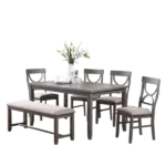 Modern Grey 6pc Set Rectangle Table With 4 Side Chairs and Bench Ideal For Dining Room