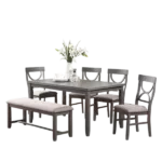 Modern Grey 6pc Set Rectangle Table With 4 Side Chairs and Bench Ideal For Dining Room