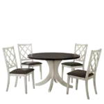 Modern Antique White Set of 2 Solid Wood Chairs with Grey Fabric Cushion Seat Chair For Dining Room