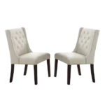 Modern White Set of 2 Faux Leather Tufted Dining Chairs of Wooden Frame And Legs For Dining Room
