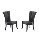Modern Black Set of 2 Faux Leather Upholstered Chairs of Metal Frame And Base With Wide Flair Back