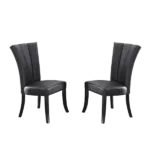 Modern Black Set of 2 Faux Leather Upholstered Chairs of Metal Frame And Base With Wide Flair Back