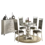 Modern Silver Set of 2 Accent Tufted Upholstered Chairs of Wooden Frame And Legs For Dining Room