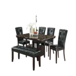 Modern Black Set of 2 Faux Leather Tufted Chairs of Wooden Frame And Legs For Dining Room