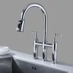 Double Handles Kitchen Faucet with Pull Down Spout in Brushed Nickel