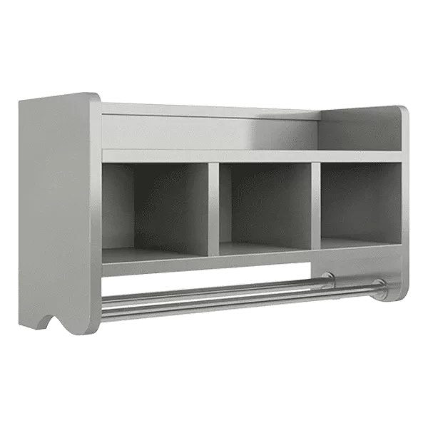 Modern Rectangular Bath Storage Shelf with Towel Rods in Gray