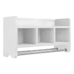 Rectangular White Bath Storage Shelf with Towel Rod