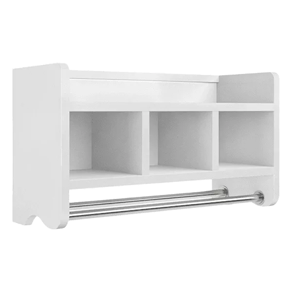 Rectangular White Bath Storage Shelf with Towel Rod