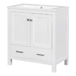 30" White Bathroom Vanity with Single Sink, Combo Cabinet Undermount Sink, Bathroom Storage Cabinet with 2 Doors and a Drawer, Soft Closing, Multifunctional Storage, Solid Wood Frame