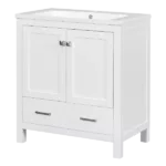 30" White Bathroom Vanity with Single Sink, Combo Cabinet Undermount Sink, Bathroom Storage Cabinet with 2 Doors and a Drawer, Soft Closing, Multifunctional Storage, Solid Wood Frame