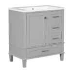 30" Bathroom Vanity , Modern Bathroom Cabinet with Sink Combo Set, Bathroom Storage Cabinet with a Soft Closing Door and 3 Drawers, Solid Wood Frame(Grey)