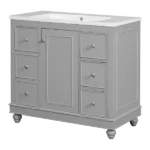 Contemporary White Bathroom Vanity Cabinet - 36x18x34 inches, 4 Drawers & 1 Cabinet Door, Multipurpose Storage, Resin Integrated Sink, Adjustable Shelves, Solid Wood Frame with MDF