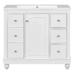 Contemporary White Bathroom Vanity Cabinet - 36x18x34 inches, 4 Drawers & 1 Cabinet Door, Multipurpose Storage, Resin Integrated Sink, Adjustable Shelves, Solid Wood Frame with MDF
