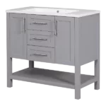36-Inch Grey Bathroom Vanity with Solid Wood Frame and MDF, Resin Basin, 2 Drawers, 2 Cabinet Doors, 2 Adjustable Shelvesdoor,Single Resin Sink,Small Bathroom Organization Cabinet