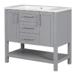 36-Inch Grey Bathroom Vanity with Solid Wood Frame and MDF, Resin Basin, 2 Drawers, 2 Cabinet Doors, 2 Adjustable Shelvesdoor,Single Resin Sink,Small Bathroom Organization Cabinet