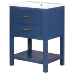 34-Inch Blue Modern Bathroom Vanity Cabinet with Tip-Out Drawer, Single Top Sink, and Freestanding Storage