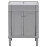 24 in. W x 18 in D. x 34 in. H Freestanding Bathroom Vanity with 2-Tier Storage Cabinet and Resin Sink Top in Gray