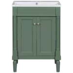 24 in. W x 18 in D. x 34 in. H Freestanding Bathroom Vanity with 2-Tier Storage Cabinet and Resin Sink Top in Green