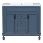 36 in. Bathroom Vanity Freestanding Storage Multi-Functional Cabinet with Doors, Drawers and Top Single Sink, Blue