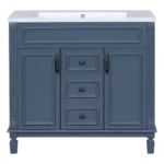 36 in. Single Sink Bath Vanity Storage Cabinet in Royal Blue with 2 Soft Closing Doors and 3-Drawers