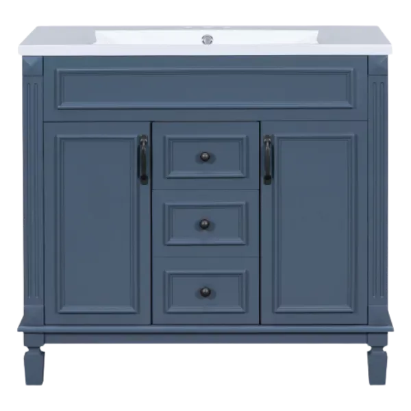 36 in. Single Sink Bath Vanity Storage Cabinet in Royal Blue with 2 Soft Closing Doors and 3-Drawers