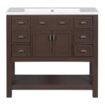 36 in. W x 18 in. D x 34 in. H Single Sink Freestanding Bath Vanity in Brown with White Cultured Marble Top
