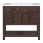 36 in. W x 18 in. D x 34 in. H Single Sink Freestanding Bath Vanity in Brown with White Cultured Marble Top