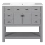 35.2 in. W x 18 in. D x 34.1 in. H Freestanding Bath Vanity in Gray & White Resin Top Single Sink, 2 Doors and 6 Drawers