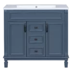 36'' Bathroom Vanity with Top Sink, Royal Blue Mirror Cabinet, Modern Bathroom Storage Cabinet with 2 Soft Closing Doors and 2 Drawers, Single Sink Bathroom Vanity